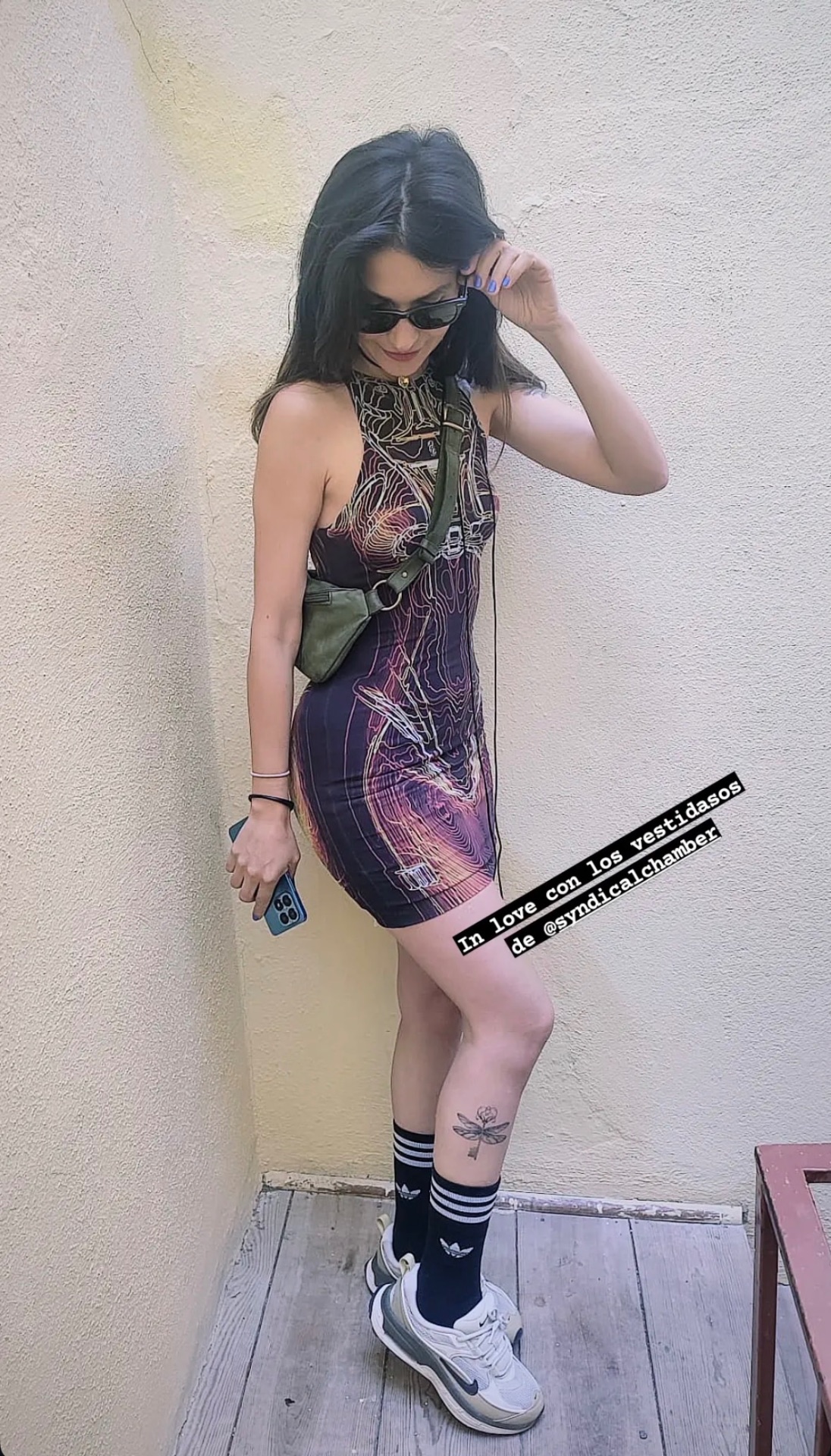 Maya wearing a Syndical Chamber printed dress she helped construct.