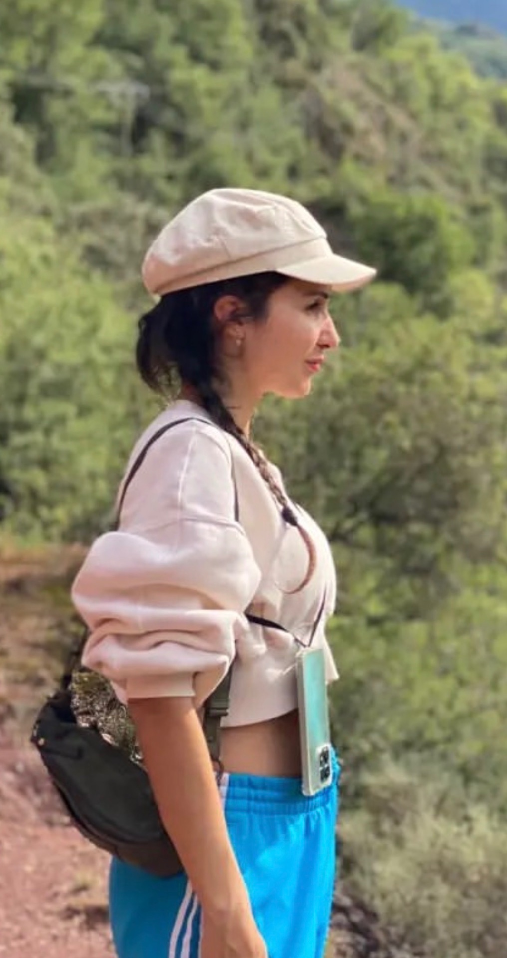 Maya wearing a hat on the day she arrived at the small camping in the Pyrenees.