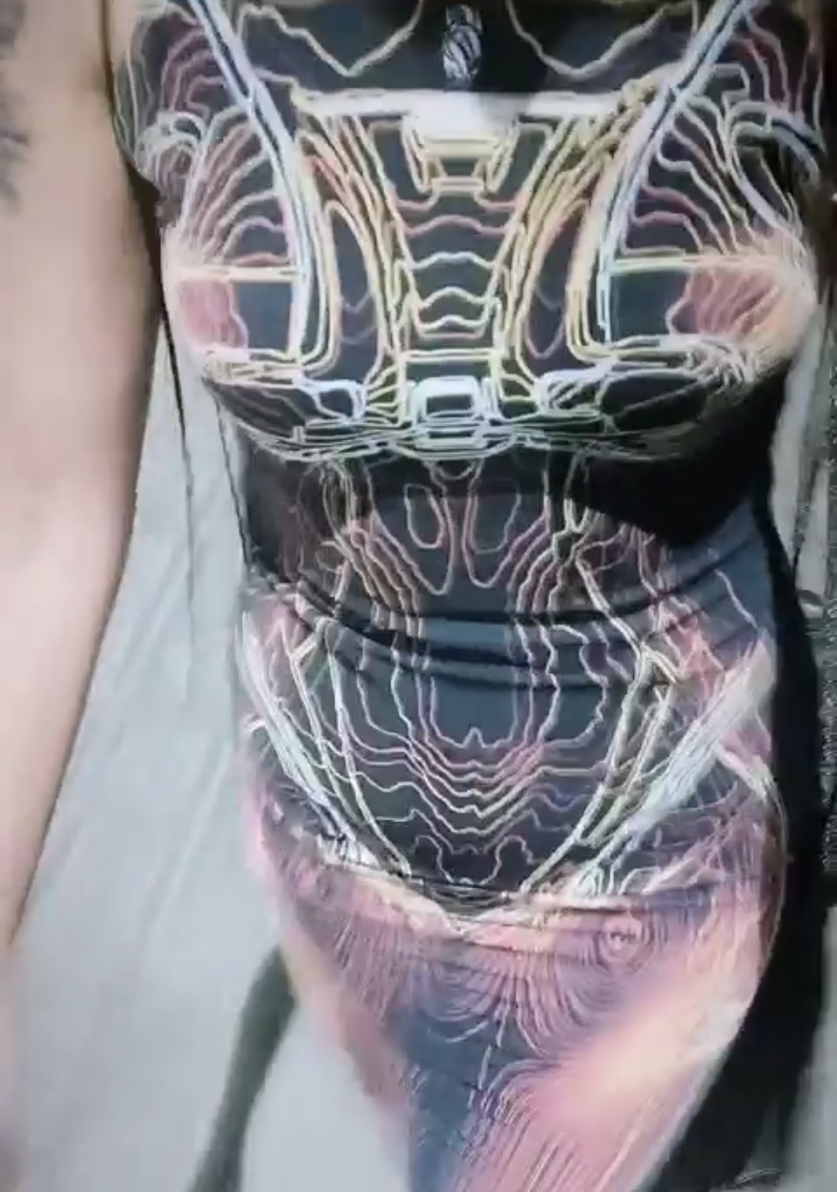 Detail of a Syndical Chamber digital print garment.