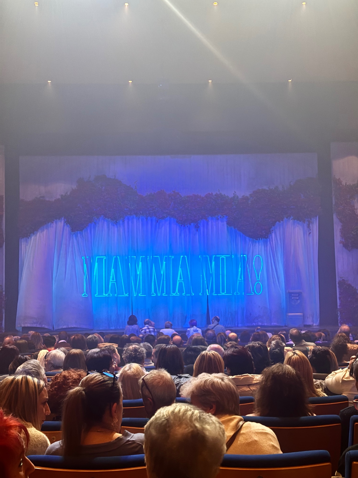 Mamma Mia theatre stage viewed from the audience