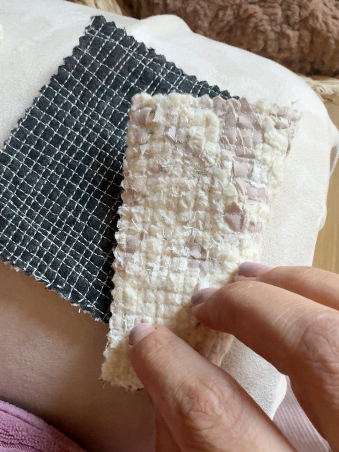 Cream and black TexCell samples showing contrasting recomposed surfaces.